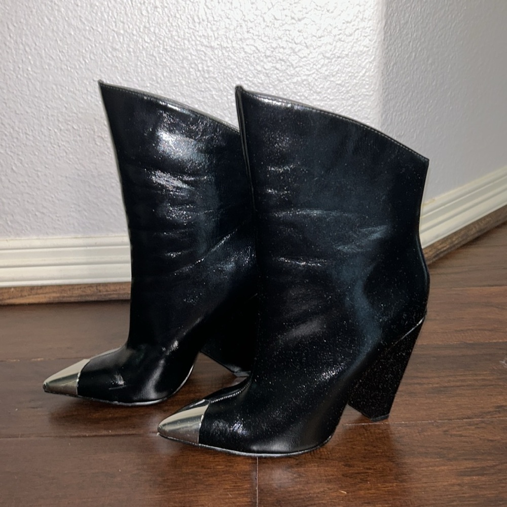 Pointed Toe Asymmetrical Heeled Booties